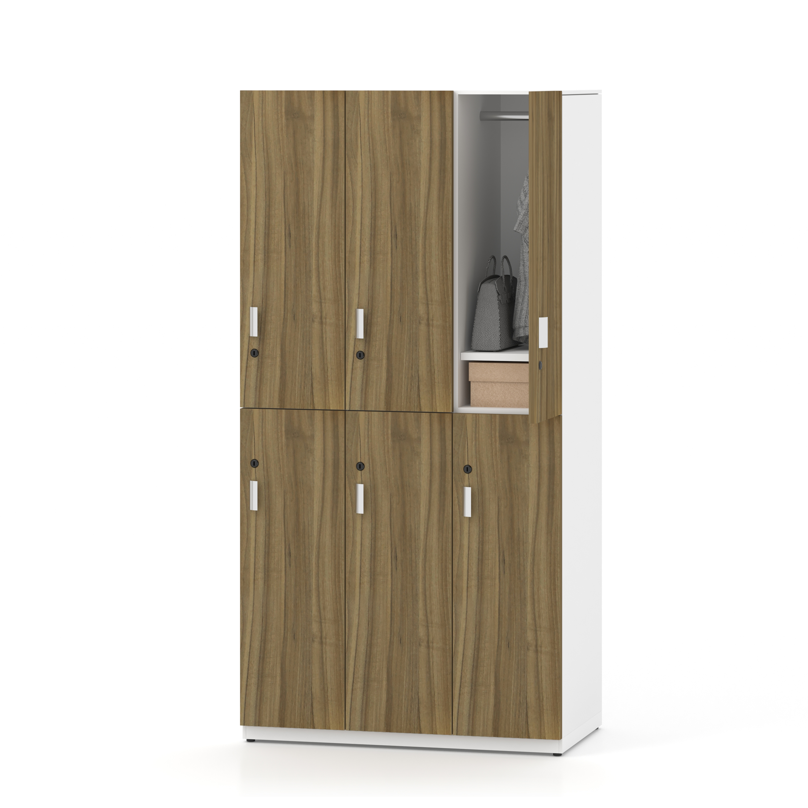 Modern Innovative Locker with 6 Wooden Doors 