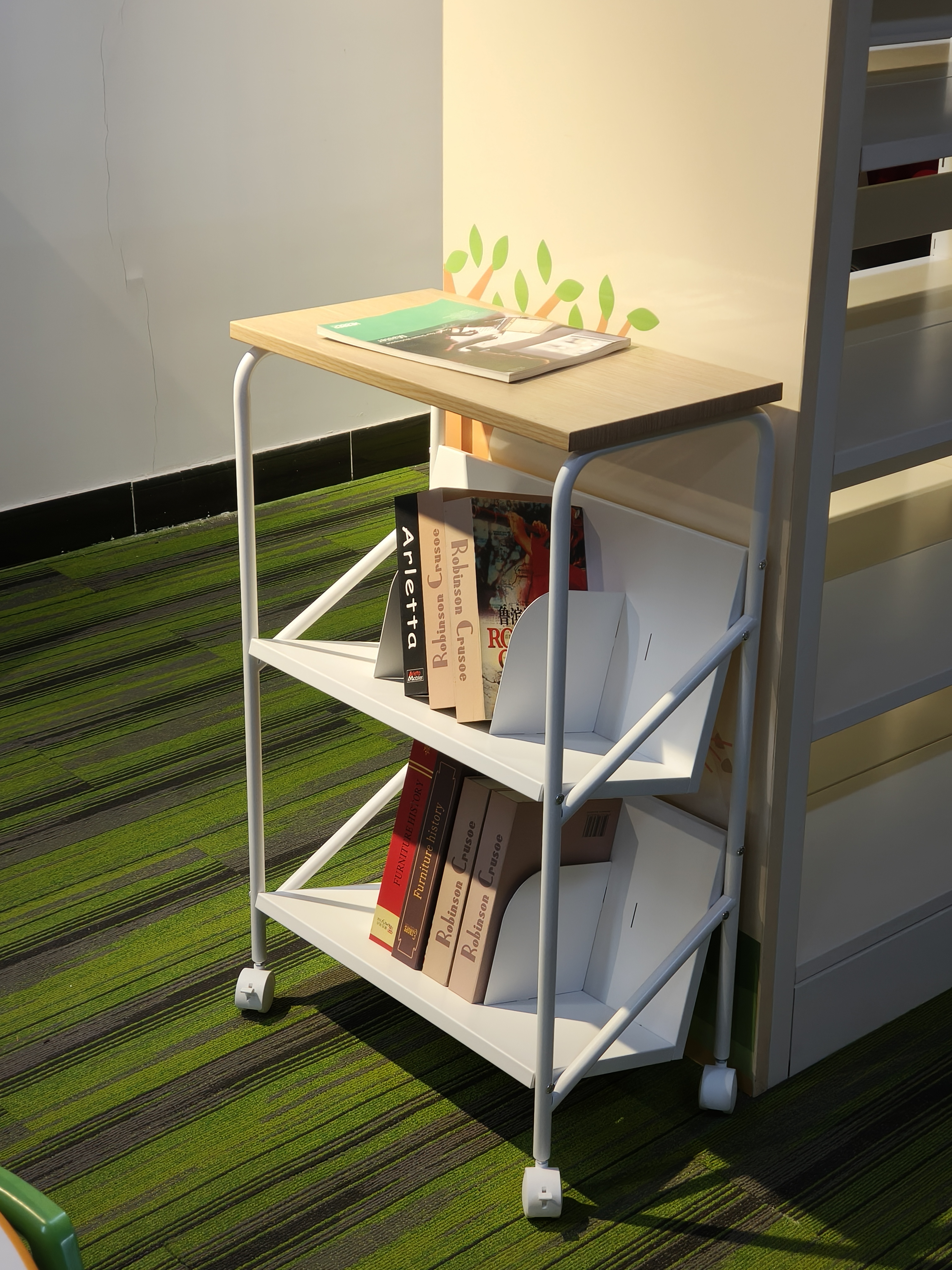 China Factory Metal Book Rack WEBBER 2-tier with Top Heat Print Shelf